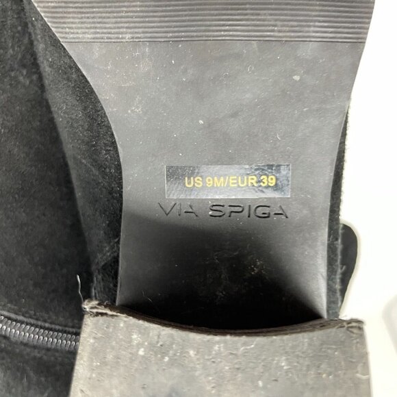 Via Spiga Womens 9M Boots Bootie Black Leather Suede Buckle Block Heel Zipper - Picture 10 of 11